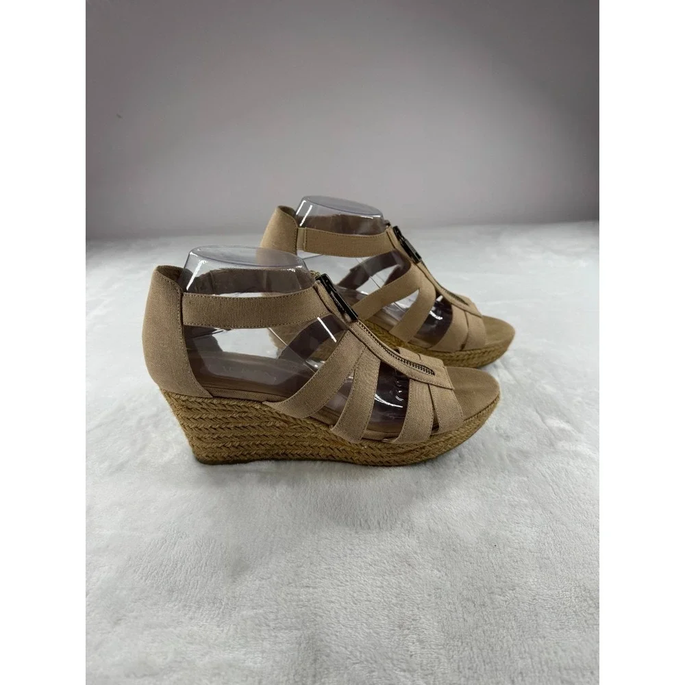 Lauren Ralph Lauren Kelcie Canvas Espadrille‎ Wedge Sandals 9B Women's Beige